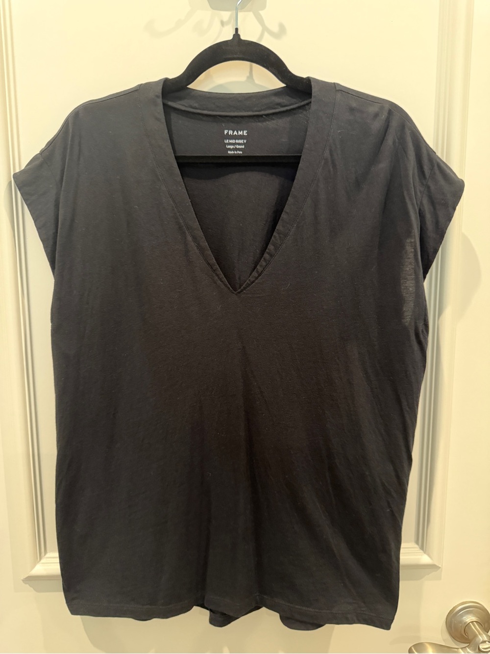 Frame Denim Black V-Neck Cap-Sleeve Tee
